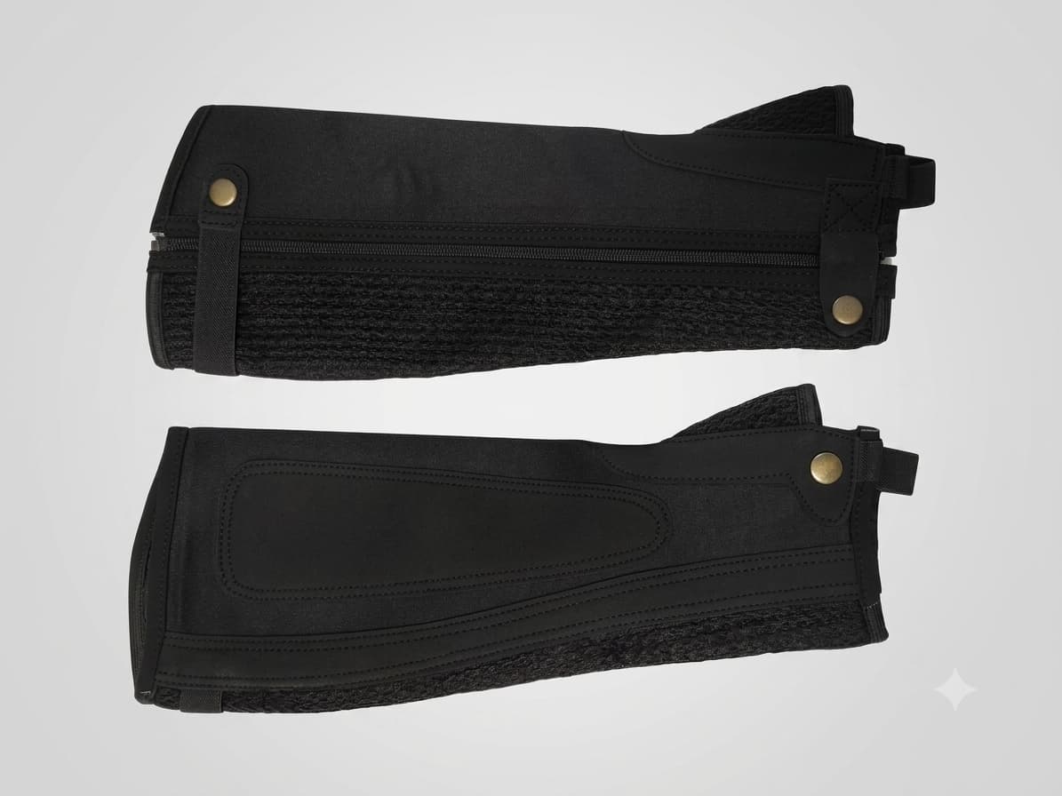 Fabric Half Chaps with Grip Panels — Black